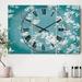 Designart 'Blue Cherry Blossoms I' Cottage 3 Panels Large Wall CLock - 36 in. wide x 28 in. high - 3 panels