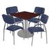 Via 42" Square Platter Base Table- Mahogany/Grey & 4 Uptown Side Chairs- Black