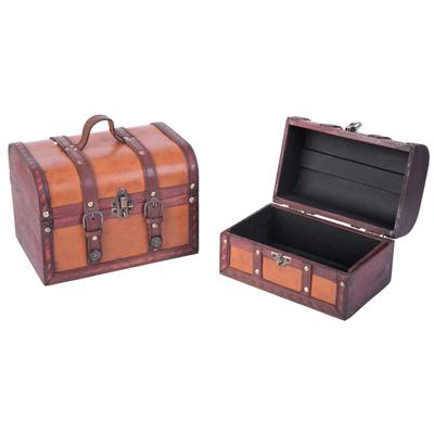 Decorative Leather Treasure Boxes (Set of 2) - brown