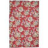 One of a Kind Hand-Tufted Modern & Contemporary 5' x 8' Floral & Botanical Wool Red Rug - 5'0"x8'4"