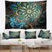 Designart 'Lighted Blue Fractal Blue Flowers' Floral Wall Tapestry