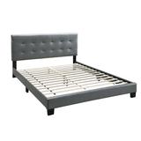 Queen Leatherette Bed with Checkered Tufted Headboard, Gray