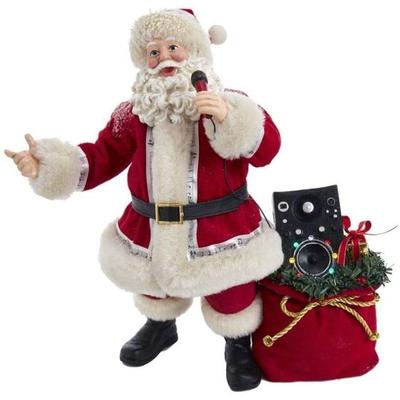 Kurt Adler 10.5-Inch Battery-Operated Fabriche Musical Karaoke Santa