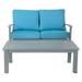 COSCO Outdoor Living 2 Piece Blue Veil Hand Painted Aluminum Patio Loveseat and Coffee Table with Turquoise Cushions