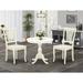 East West Furniture 3 Piece Modern Dining Table Set- A Round Kitchen Table and 2 Dining Chairs, (Seat Type & Finish Options)