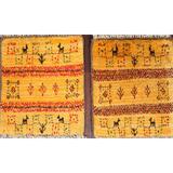 Set Of 2 Tribal Authentic Gabbeh Persian Area Rug Handmade Wool Carpet - 1'3" x 1'4" Square