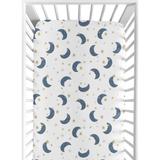 Moon and Star Collection Boy or Girl Fitted Crib Sheet - Navy Blue and Gold Watercolor Celestial Sky