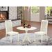 East West Furniture 3 Piece Kitchen Table Set Contains a Round Dining Table and 2 Dining Chairs, (Finish & Seat Options)