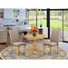 East West Furniture 3 Piece Dining Table Set- A Round Kitchen Table and 2 Linen Fabric Parsons Dining Chairs, (Finish Options)