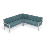 Oxford Garden Travira 3-piece Loveseat Chat Set - Ice Blue Cushion, Vintage Tekwood