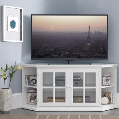 Cottage White 56 Inch Corner TV Console with Bookcase/Display