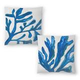 Blue Watercolor Seaweed Painitng 3 and Blue Watercolor Seaweed Painitng 2 - Set of 2 Decorative Pillows