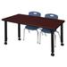 Kee 48" x 24" Height Adjustable Mobile Classroom Table - Mahogany & 2 Andy 12-in Stack Chairs- Black