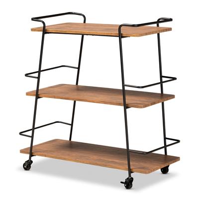 Bernard Rustic IndustrialMetal and Wood 3-Tier Mobile Wine Bar Cart