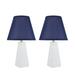 Aspen Creative Two Pack, 18-1/2" High Transitional Ceramic Table Lamp, Hardback Empire Shaped Lamp Shade in Dark Blue, 11" Wide