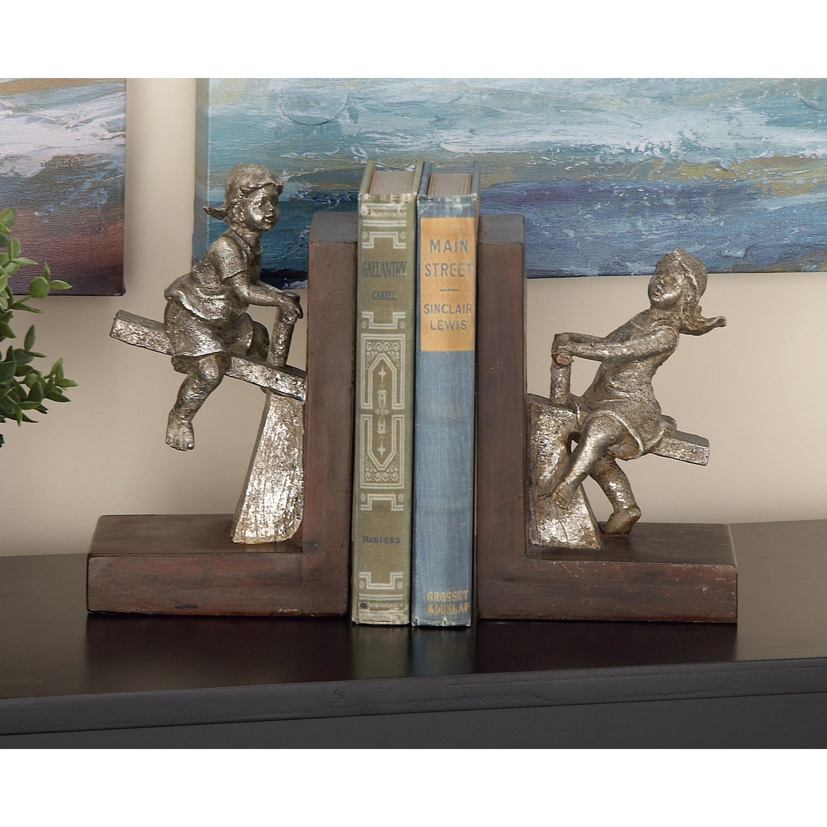 Brown or Black Polystone People Bookends with Swing Set (Set of 2) - 5 x 4 x 8