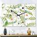Designart 'Tropical Botanicals I ' Oversized Mid-Century wall clock - 3 Panels - 36 in. wide x 28 in. high - 3 Panels