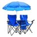 Portable Outdoor 2-Seat Folding Chair with Removable Sun Umbrella Blue