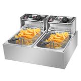 6.3QT/12.7QT Stainless Steel Single/Double Cylinder Electric Fryer Tabletop Restaurant Frying Basket(2500W/5000W)