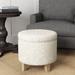 Carson Carrington Harv Round Storage Ottoman Flared Wood Leg in Grey and Natural