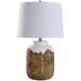 StyleCraft Canyon Brown and White Textured Cylinder Ceramic Table Lamp with White Tapered Drum Shade