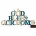 Matashi God Bless Our Home Welcome Wall Art Sign for Home, Hanging Wall Ornament w/ Crystals (Pewter) House Blessing Wall Decor