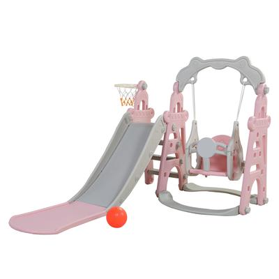 Three in One Slide, Swing, Basketball Hoop with Net-Gray and Pink