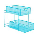 Mind Reader 2 Tier Metal Storage Baskets Organizer, Blue