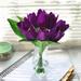 Enova Home Artificial Silk Tulips Fake Flowers Centerpiece in Clear Glass Vase with Faux Water for Home Office Decor