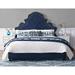 Ambridge Button Tufted Blue Velvet Upholstered Queen Size Platform Bed with Nailhead Trim