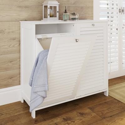 RiverRidge Ellsworth Double Tilt-Out Laundry Hamper Cabinet with Removable Cloth Storage Bag - White