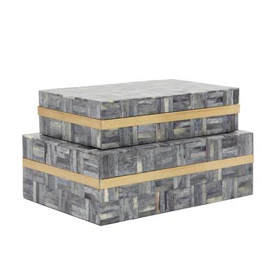 Sagebrook Home Modern Set of 2 Rectangular Box, Gray 3"H - 9.0" x 6.0" x 3.0"