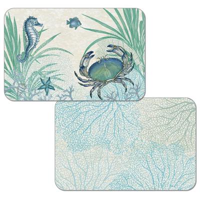 Reversible Wipe-clean Plastic Placemats Set of 4 - Oceana