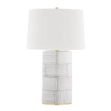 Borneo 1-light Aged Brass Stripe Combo Table Lamp, White Linen