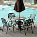 Outsunny 5-Piece Outdoor Patio Dining Set with 4 Armchairs & 1 Table, featuring Intricate Scrollwork & an Umbrella Hole