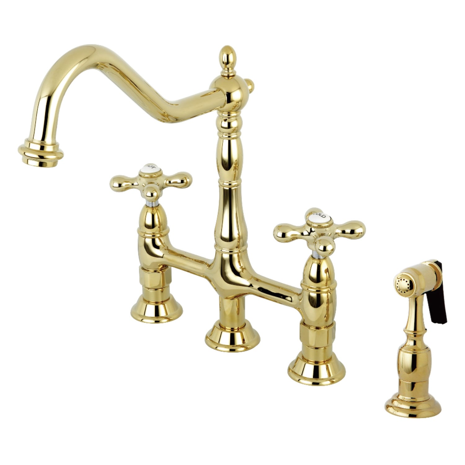 Heritage Bridge Kitchen Faucet with Brass Sprayer