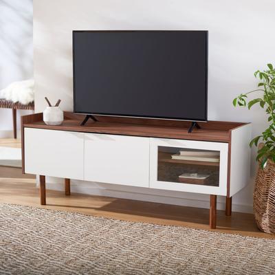 SAFAVIEH Safiya Walnut 55-inch Storage Media TV Stand - 55.1" W x 15.7" L x 22.7" H