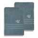 Authentic Hotel and Spa Omni Turkish Cotton Terry Set of 2 Medium Blue Bath Towels with White Script Monogrammed Initial