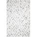 One of a Kind Hand-Woven Modern & Contemporary 5' x 8' Geometric Leather Grey Rug - 5'0"x7'11"