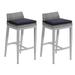 Oxford Garden Argento Resin Wicker Bar Stool with Powder Coated Aluminum Legs - Midnight Blue Polyester Cushion (Set of 2)