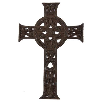 Wrought Iron Rustic Celtic Cross Decoration Christian Religious, 11.5x7.7x0.5"