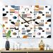 Designart 'Retro Abstract Design XI' Oversized Mid-Century wall clock - 3 Panels - 36 in. wide x 28 in. high - 3 Panels