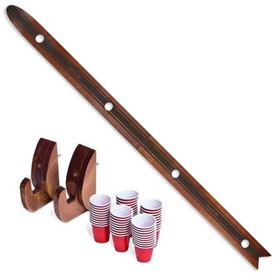 GoPong Das Shotten Ski | Rustic Wood 4 Person Drinking Ski with 50 Plastic Shot Glasses