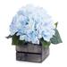 Enova Home Artificial Silk Hydrangea Fake Flowers Arrangement in Wood Planter for Home Office Wedding Decoration