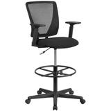 Mid-Back Mesh Drafting Chair w/ Fabric Seat, Adjustable Foot Ring and Arms