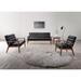 Baxton Studio Sorrento Mid-century Retro Modern Black Faux Leather Upholstered Wooden 3-Piece Sofa Set