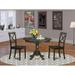 East West Furniture 3 Piece Dining Table Set- a Dining Table with Pedestal and 2 Dining Chairs, Cappuccino(Seat Type Options)