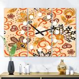 Designart 'Retro Indian Floral Batik III' Oversized Mid-Century wall clock - 3 Panels - 36 in. wide x 28 in. high - 3 Panels