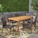 Mayhill Outdoor 7 Piece Acacia Wood Dining Set with Stacking Wicker Chairs by Christopher Knight Home
