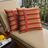 Humble + Haute Sunbrella Astoria Sunset Stripe and Dupione Crimson Large Flange Indoor/ Outdoor Square Pillow, Set of 2
